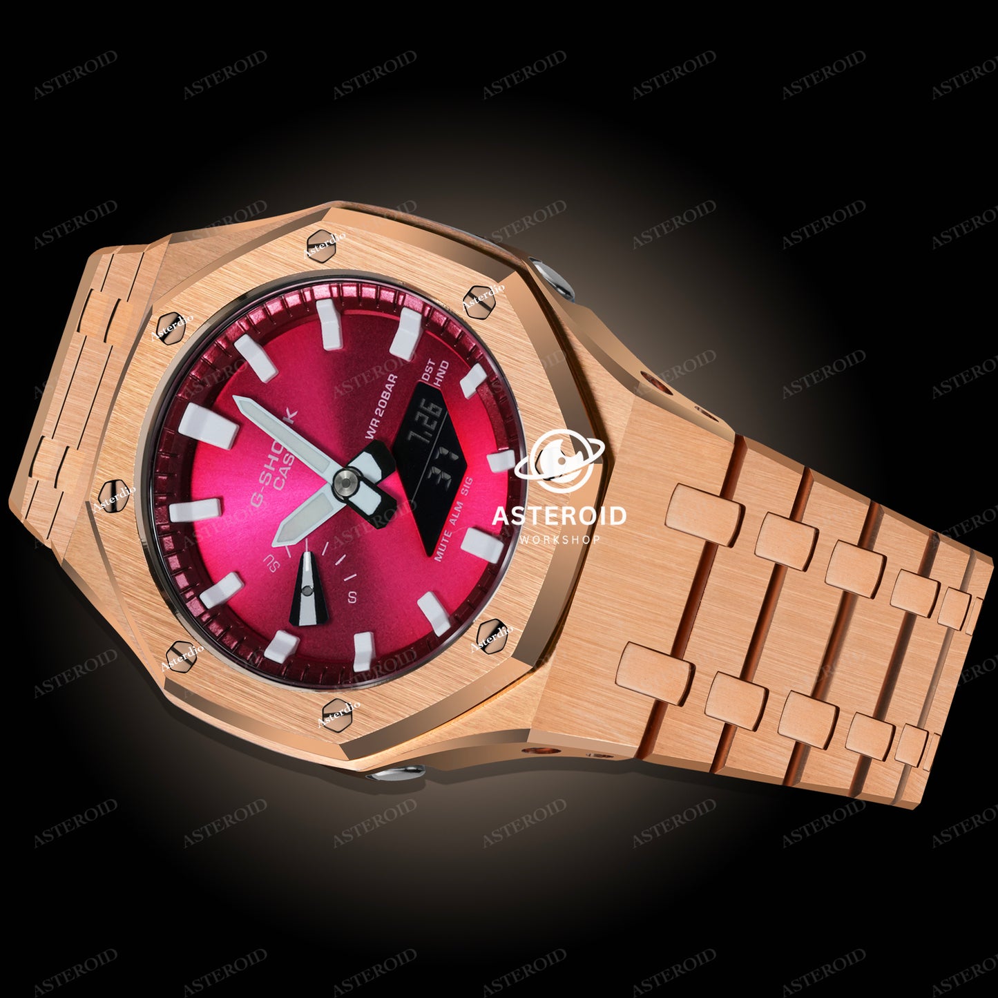 Rose Gold Case Metal Strap Red White Time Mark Red Dial