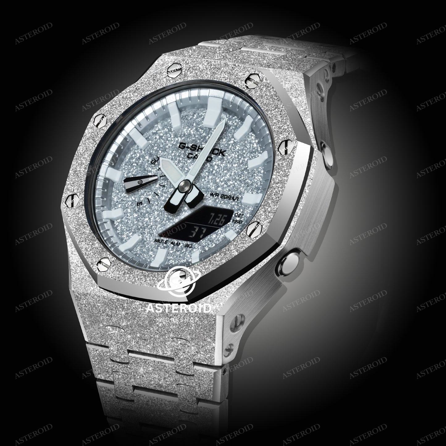 Silver Frosted Case Metal Strap White Time Mark Bling Dial