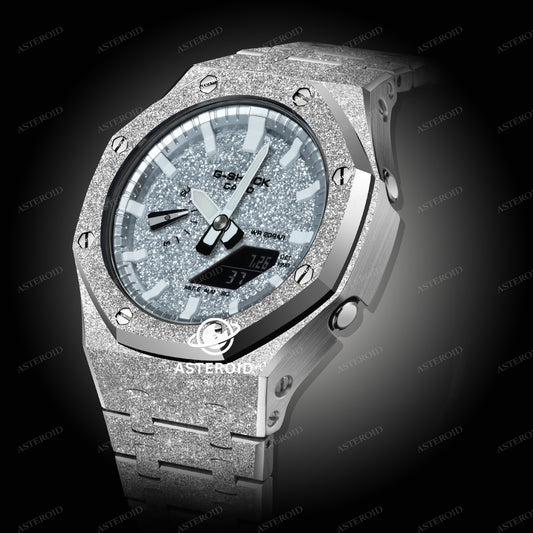 Silver Frosted Case Metal Strap White Time Mark Bling Dial