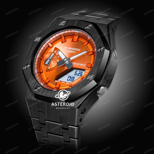 Black Case Metal Strap Orange Time Mark Orange Dial(42mm)