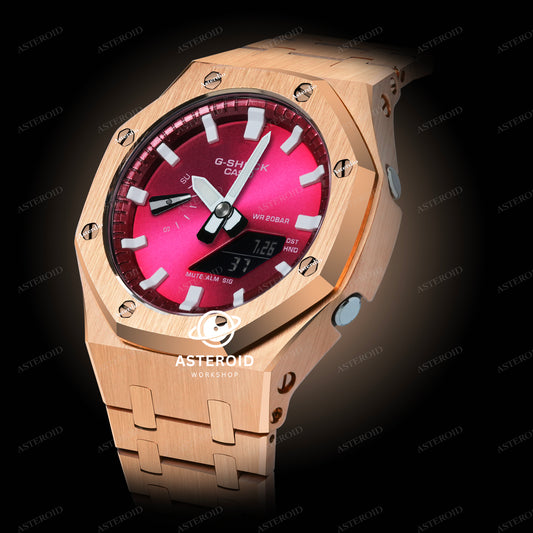 Rose Gold Case Metal Strap Red White Time Mark Red Dial