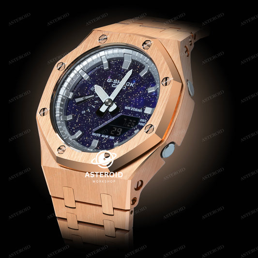 Rose Gold Case Metal Strap Silver Time Mark Galaxy Dial