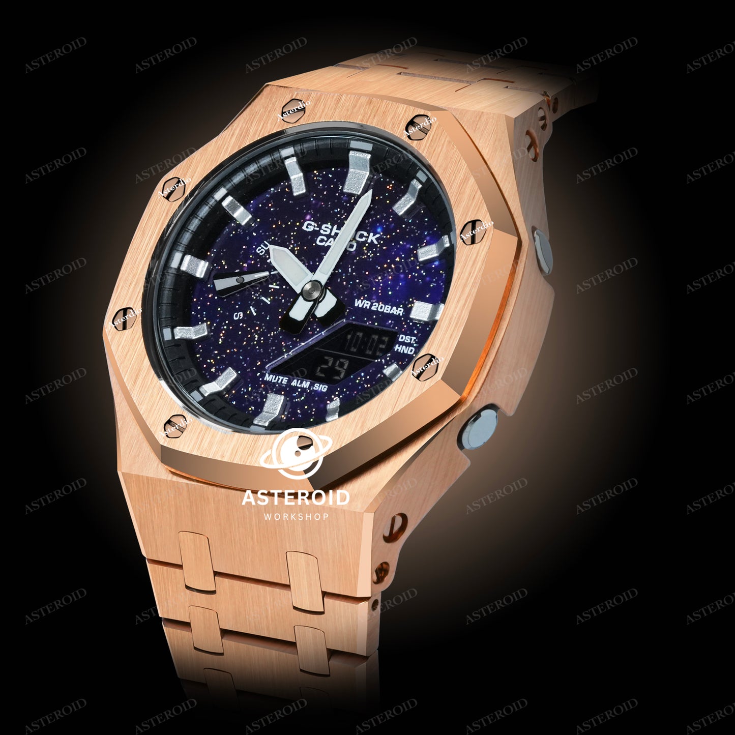 Rose Gold Case Metal Strap Silver Time Mark Galaxy Dial