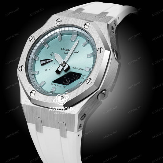 Silver Case White Strap Double Time Mark Mint Green Dial