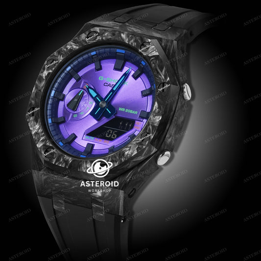 Carbon Fiber Case Black Strap Black Time Mark Purple Dial