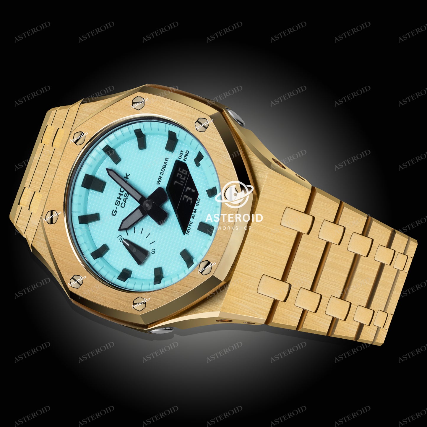 Gold Case Metal Strap Tiffany Black Time Mark Tiffany Dial